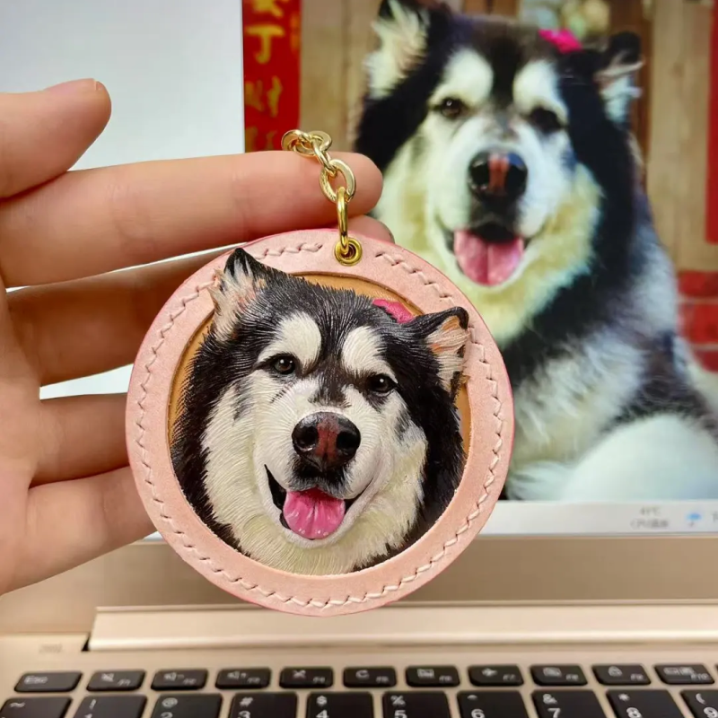 Custom Pet Leather Keychain — Hand-Carved from Your Pet’s Photo